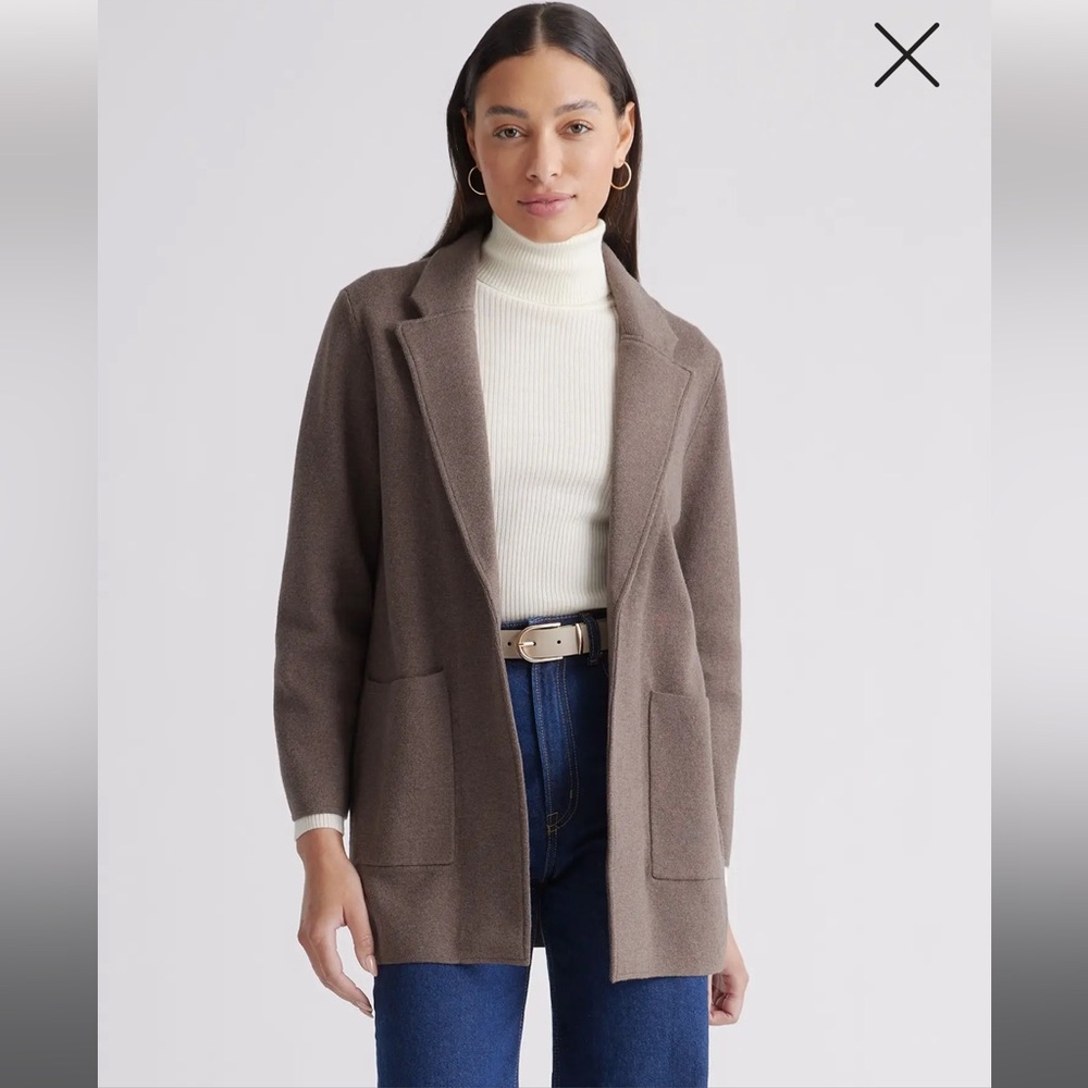 Quince organic cotton knit blazer, size S, heather brown